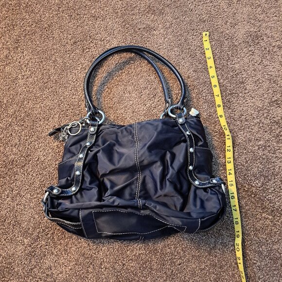 Kathy Van Zeeland Shoulder Bag W/Riveting Details&Fleur-de-lis Purse Charm Keych - Picture 4 of 12